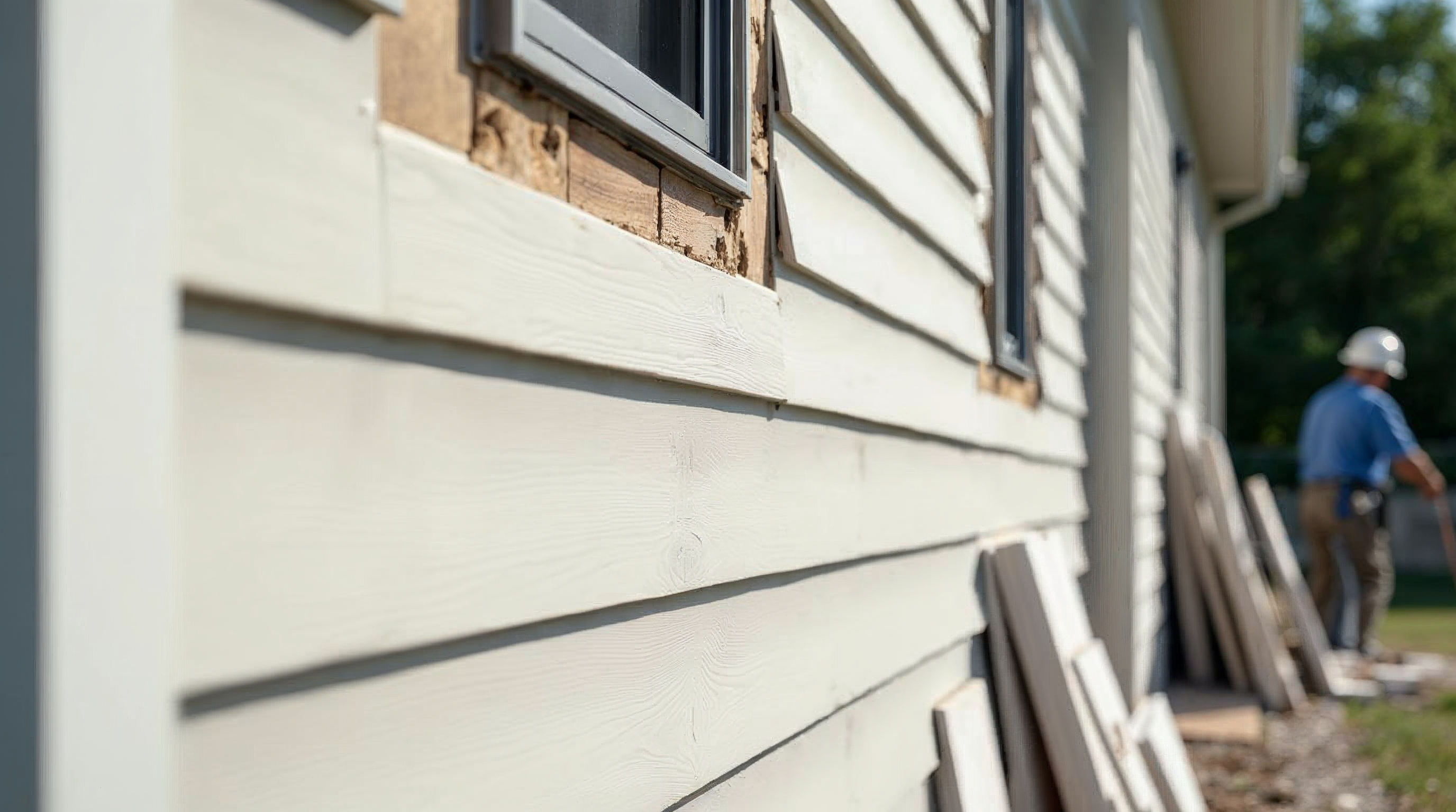Fiber cement lap siding during a residential re-siding project